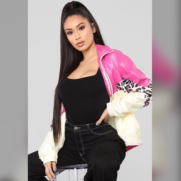 FASHION NOVA | PINK & CREAM ANIMAL PRINT WIND BREAKER JACKET - Picture 15 of 16